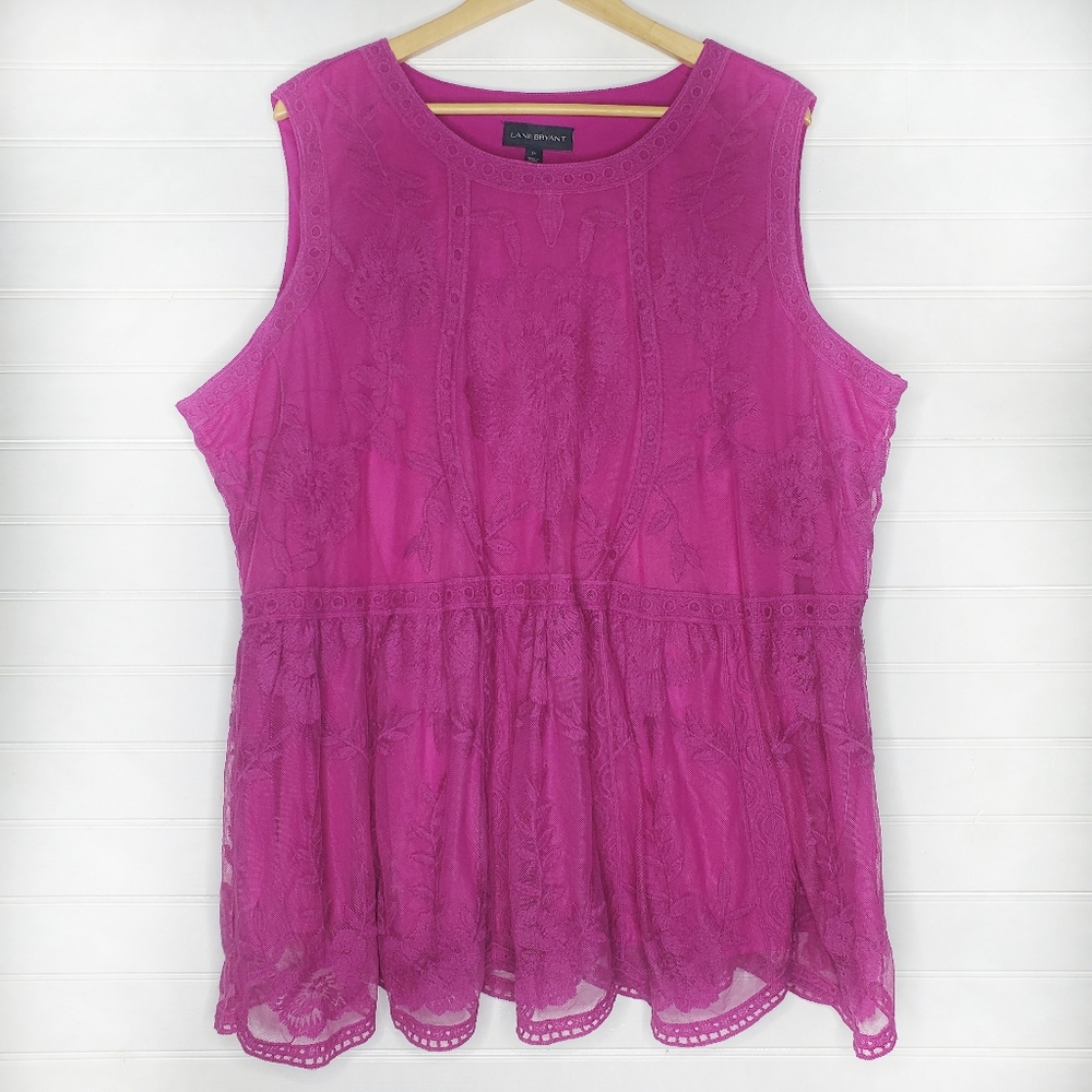 Lane Bryant Boho Magenta Embroidered Lace Tank Blouse Size 24